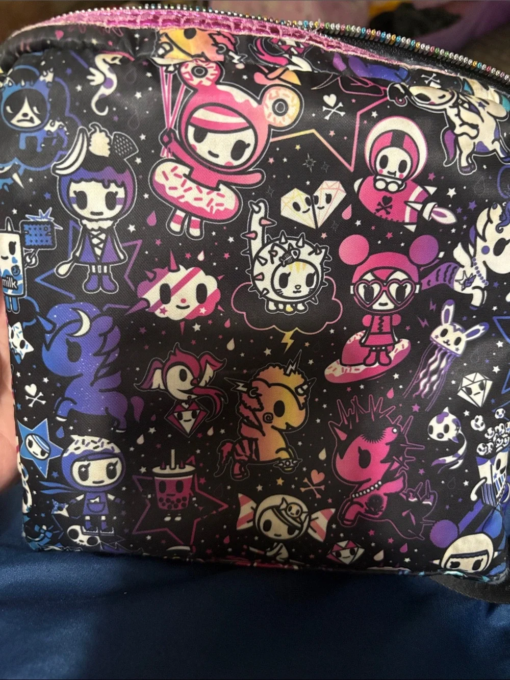 tokidoki Black Crossbody Bag Galactic Dreams with Pink Metallic Trim